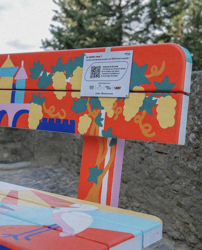 freelance illustration design collab bic painted benches