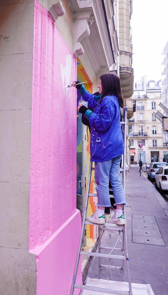 paris street art colorful mural flowers