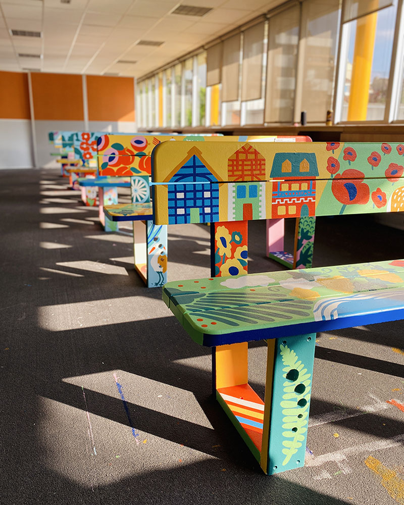 bic painted benches campaign illustrator design