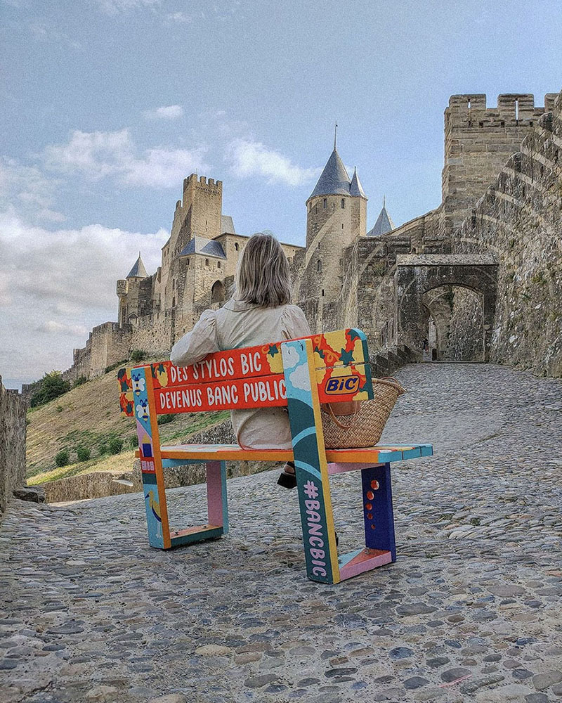 bic painted benches campaign illustrator design carcassonne