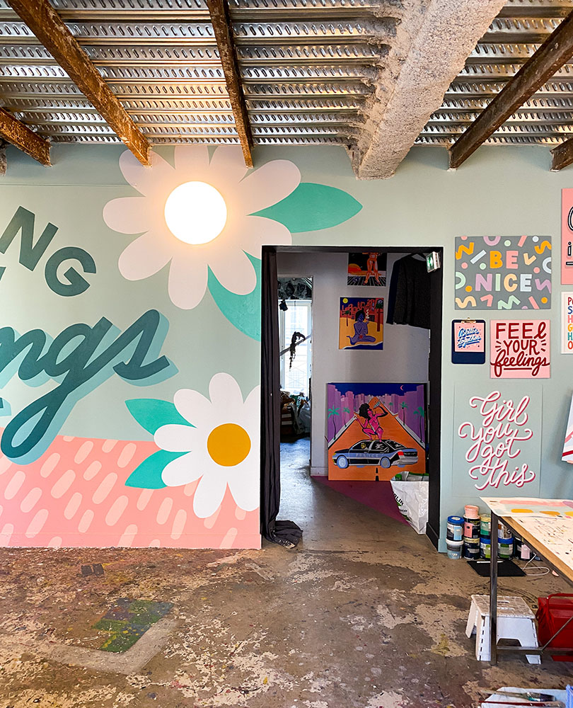 painted colorful flowers mural workshop
