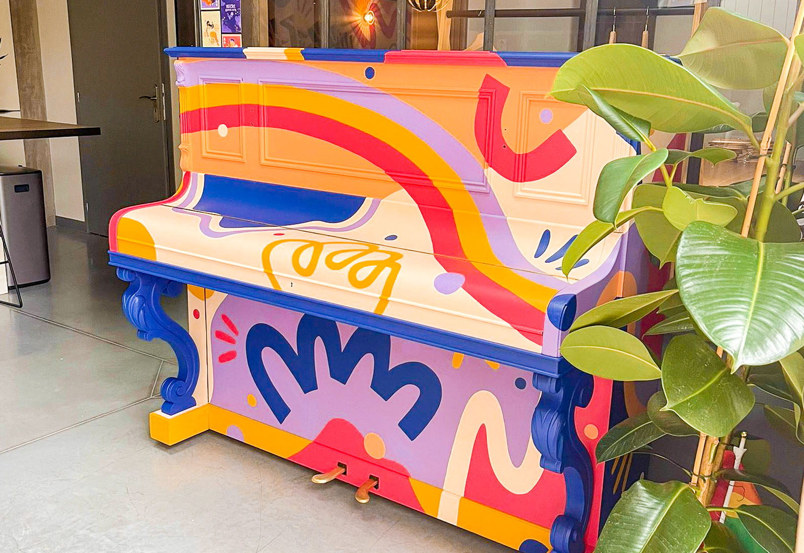 painted piano colorful mural abstract office space